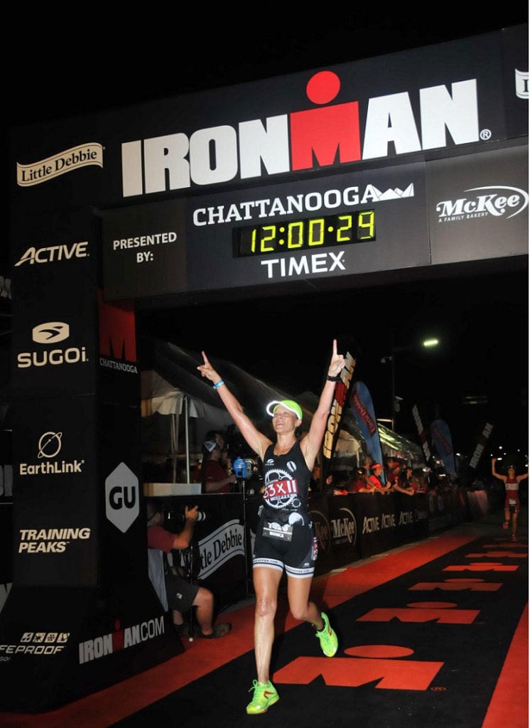 Monica Reisz finishing the Chatanooga Ironman