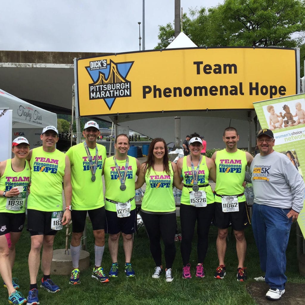 A photo from the Team PHenomenal Hope finish line at the 2016 PGH Marathon